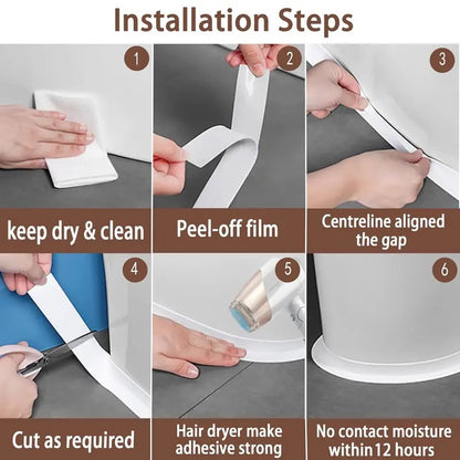 White Caulk Tape 3rolls ，for Bath & Kitchen,Caulking Tape for Bathroom Caulking White Self Adhesive Caulk Strip,tub Surround,Toilet Bowl Stick on Gel,Kitchen Countertop (1.5in x 10.5ft)